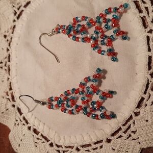 Vintage red white and blue beaded earrings